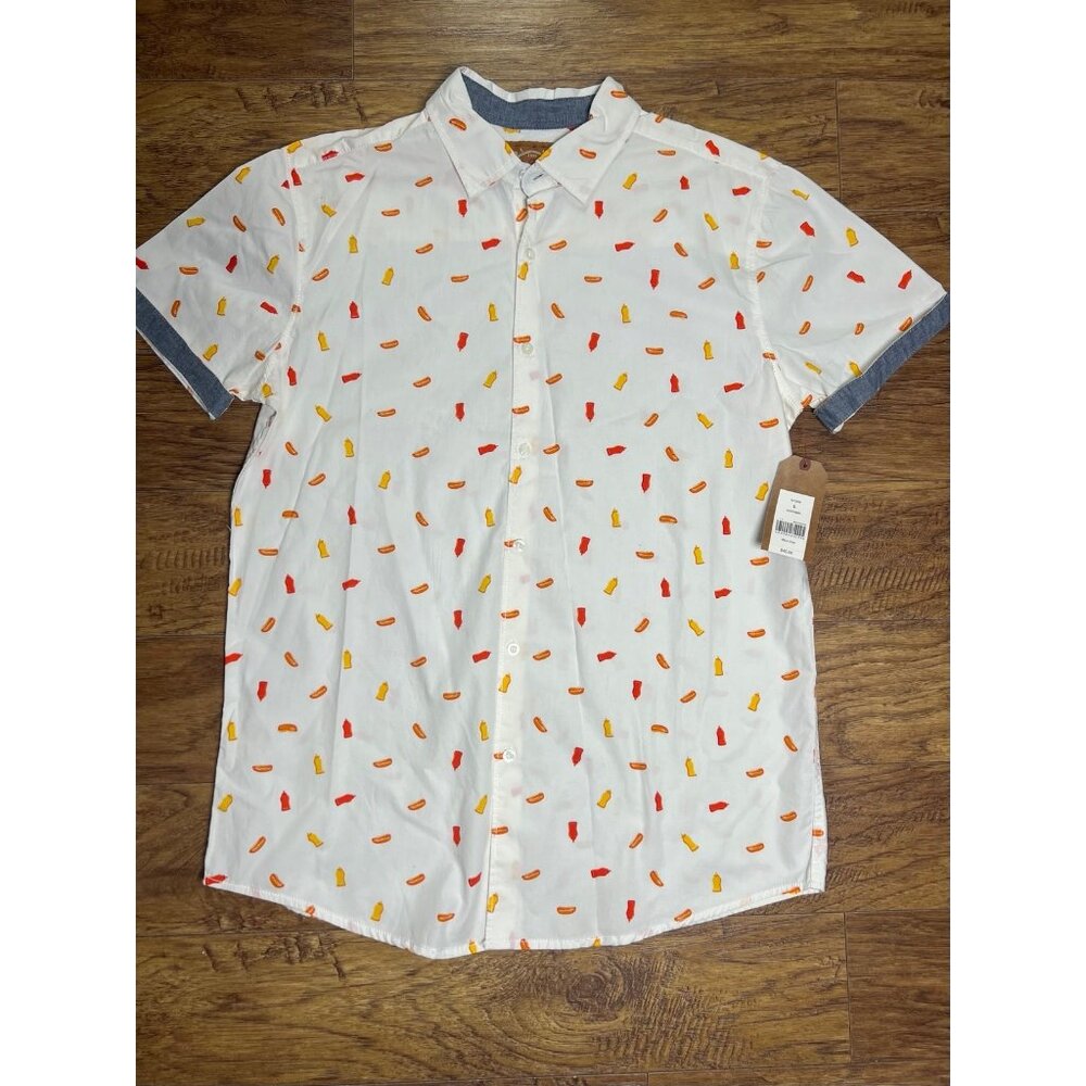 Red Camel Short Sleeve Button Up Shirt Hotdogs, Mustard, Ketchup Size Large New